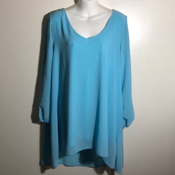 Hi-Lo sheer mini dress 👗 with slit sleeves Large - Thumbnail 8