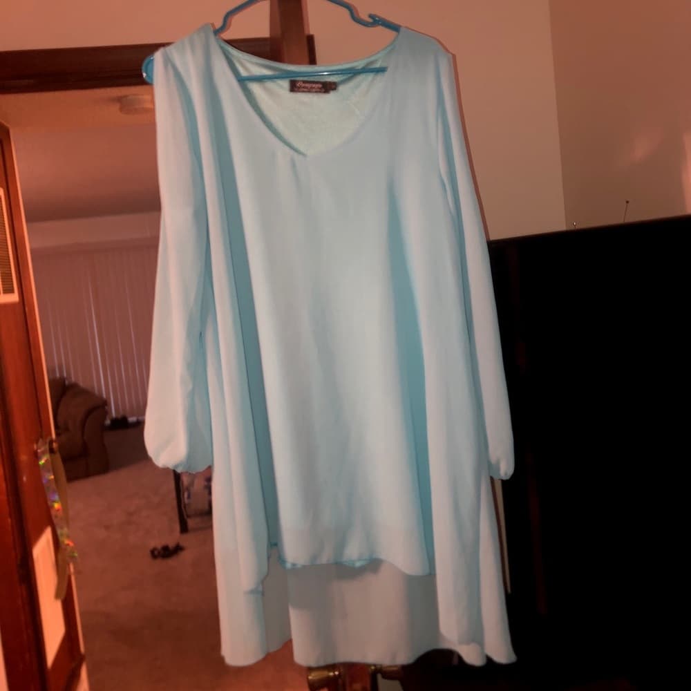 Hi-Lo sheer mini dress 👗 with slit sleeves Large - Thumbnail 5