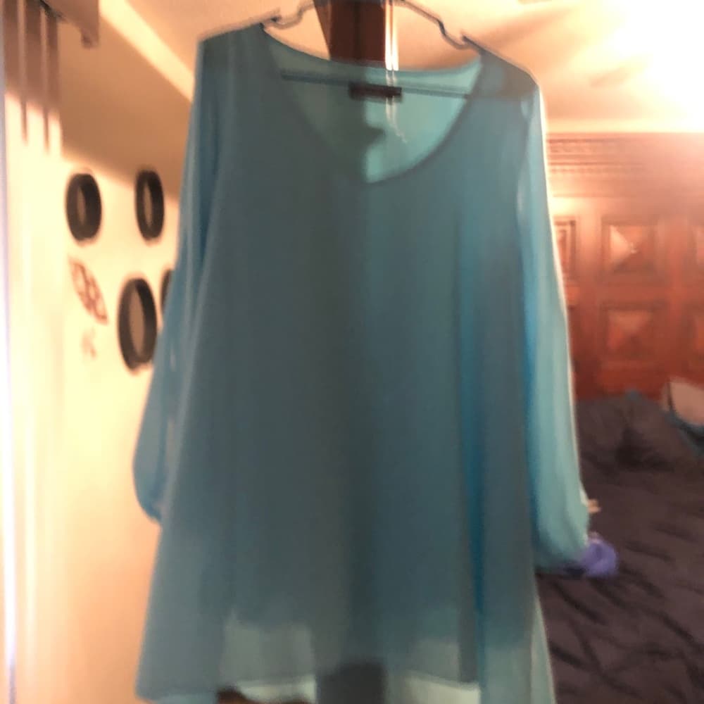 Hi-Lo sheer mini dress 👗 with slit sleeves Large - Thumbnail 4