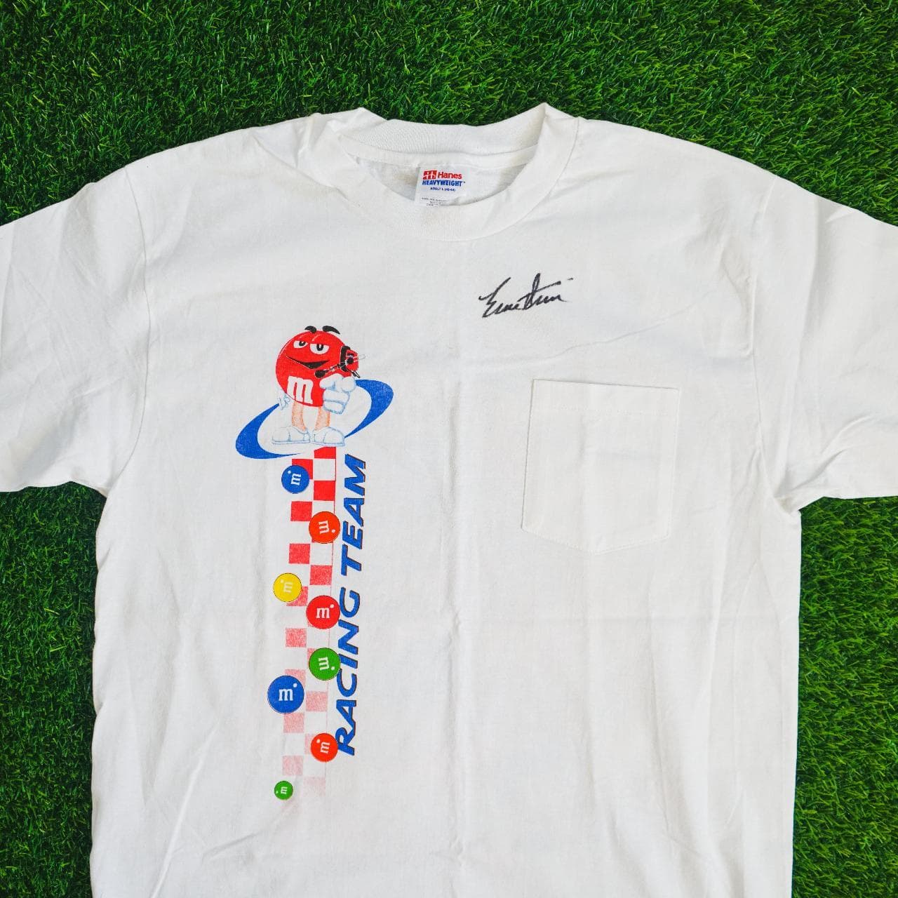 Vintage #NASCAR tee featuring Ernie Irvan. M&M Racing Team graphics throughout. Pristine condition, Size adult large. Features autograph on the front. #MarsCandy - Thumbnail 2