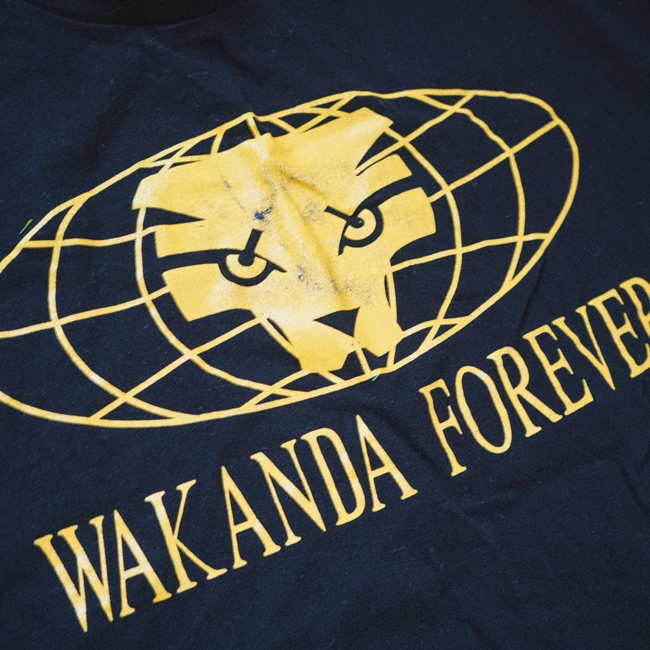Marvel Comics, "Black Panther" #Wakanda Forever tee in black with yellow screenprint on front. Size XL. #cinema - Thumbnail 2