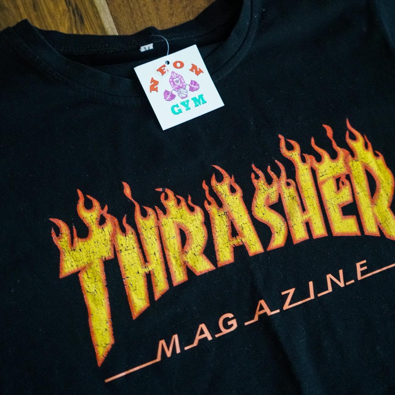 Vintage #Thrasher Magazine skate tee in black. Cracked front graphic due to age. - Thumbnail 2