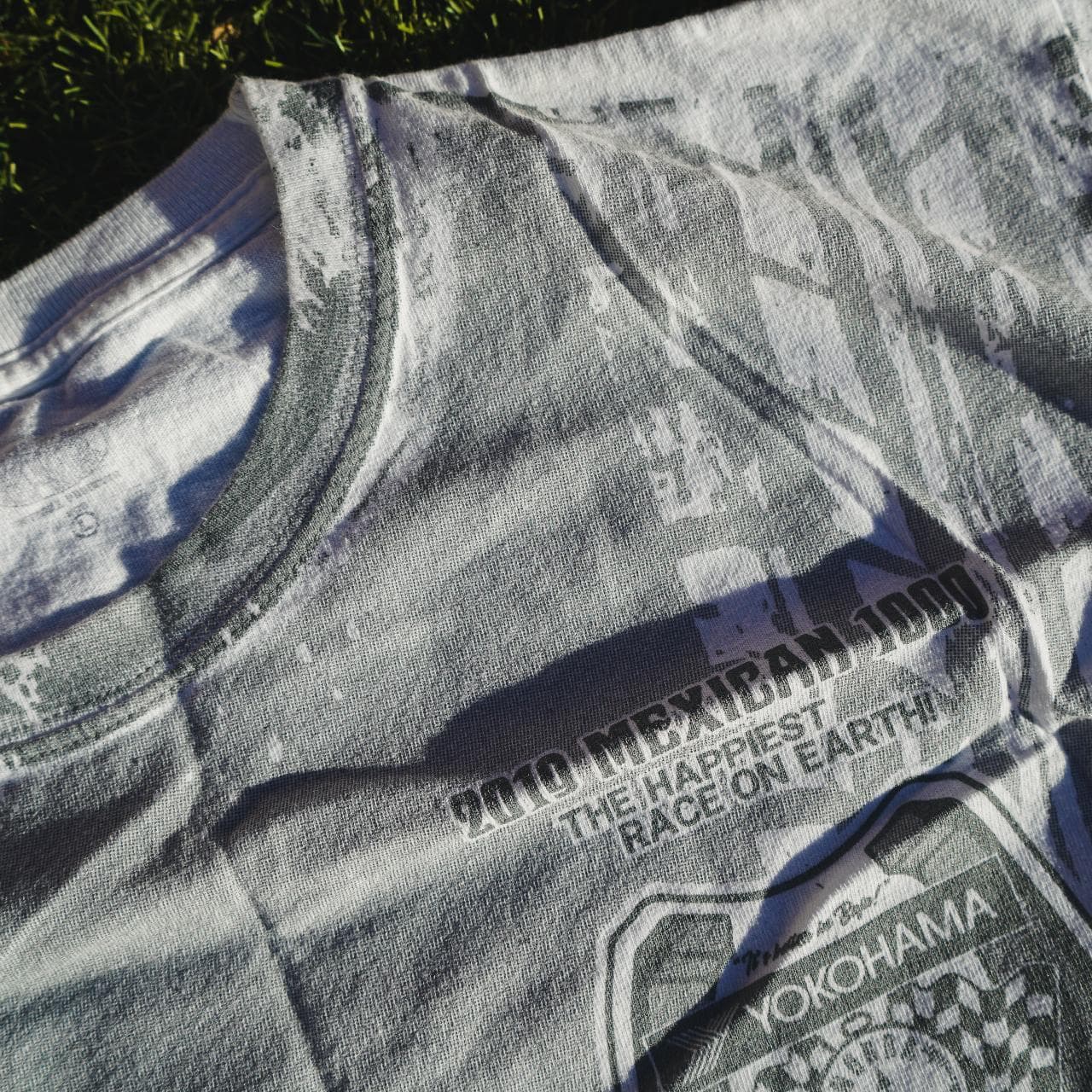 Yokohama "2019 Mexican Racing 1000" Vintage style racing tee with allover print in black and grey. Features graphics and logos on the front and back. Intricate graphic that you're not likely to see another of. Size adult large 🏆 - Thumbnail 2