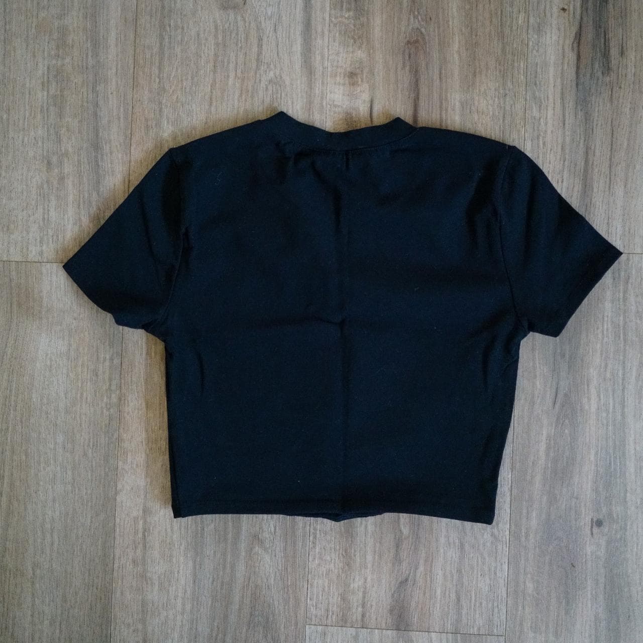 Fantasy crop top in black with holographic text. Stretchy fabric, women's size small. - Thumbnail 4