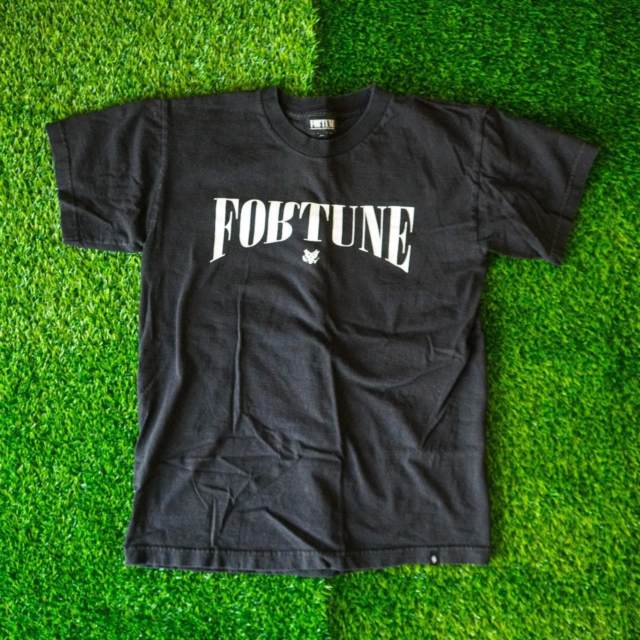 Fortune logo tee in black and white. Features logo on front and logo tag on sleeve, blank back. Adult size Medium 🦴 - Thumbnail 2