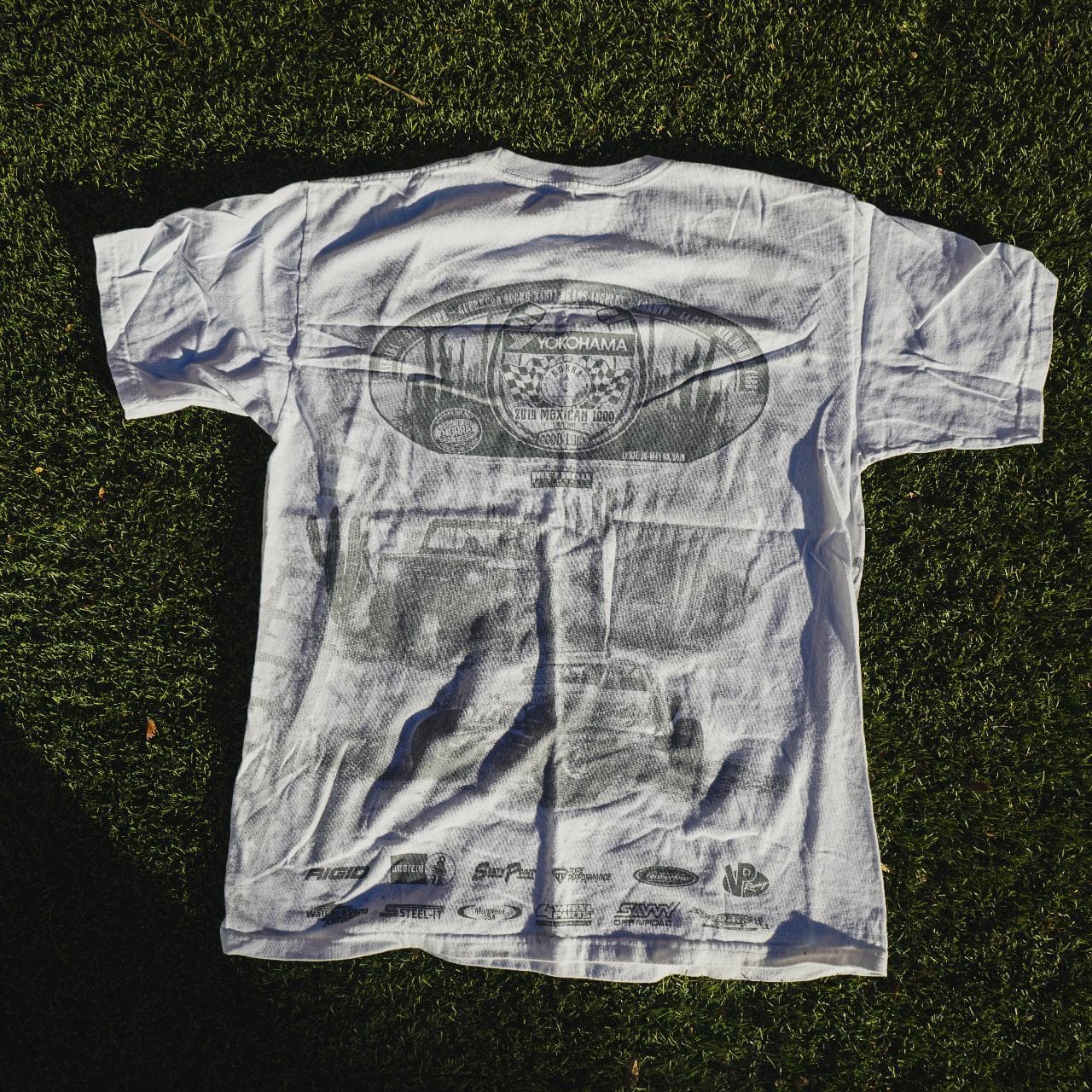 Yokohama "2019 Mexican Racing 1000" Vintage style racing tee with allover print in black and grey. Features graphics and logos on the front and back. Intricate graphic that you're not likely to see another of. Size adult large 🏆 - Thumbnail 4
