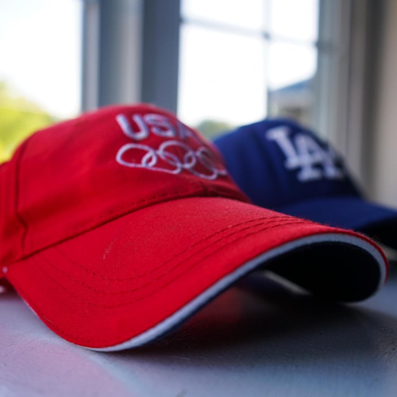 Adjustable #TeamUSA #Olympic hat in red with "team USA" text on back. Navy under brim with white bill trim. - Thumbnail 3
