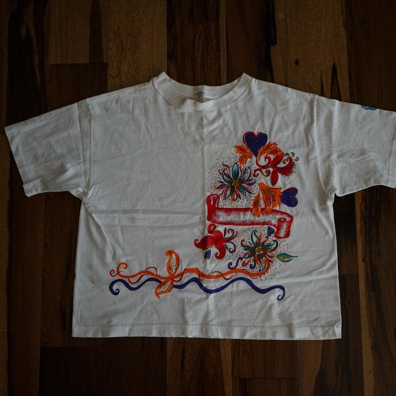 One size fits all vintage oversized tee with festival graphic on front. Additional color print on one sleeve 🐔 - Thumbnail 2
