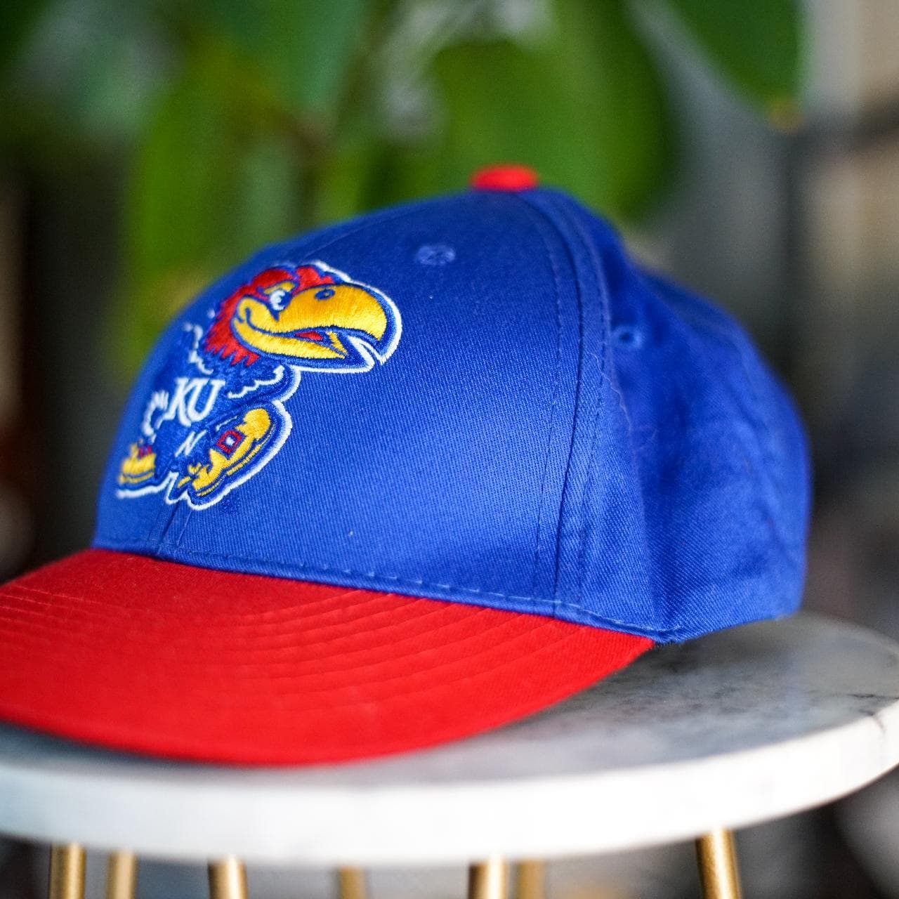 Kansas University baseball cap with velcro closure. Grey underbrim with school logo on front and "KANSAS" on the back 🧢 - Thumbnail 4