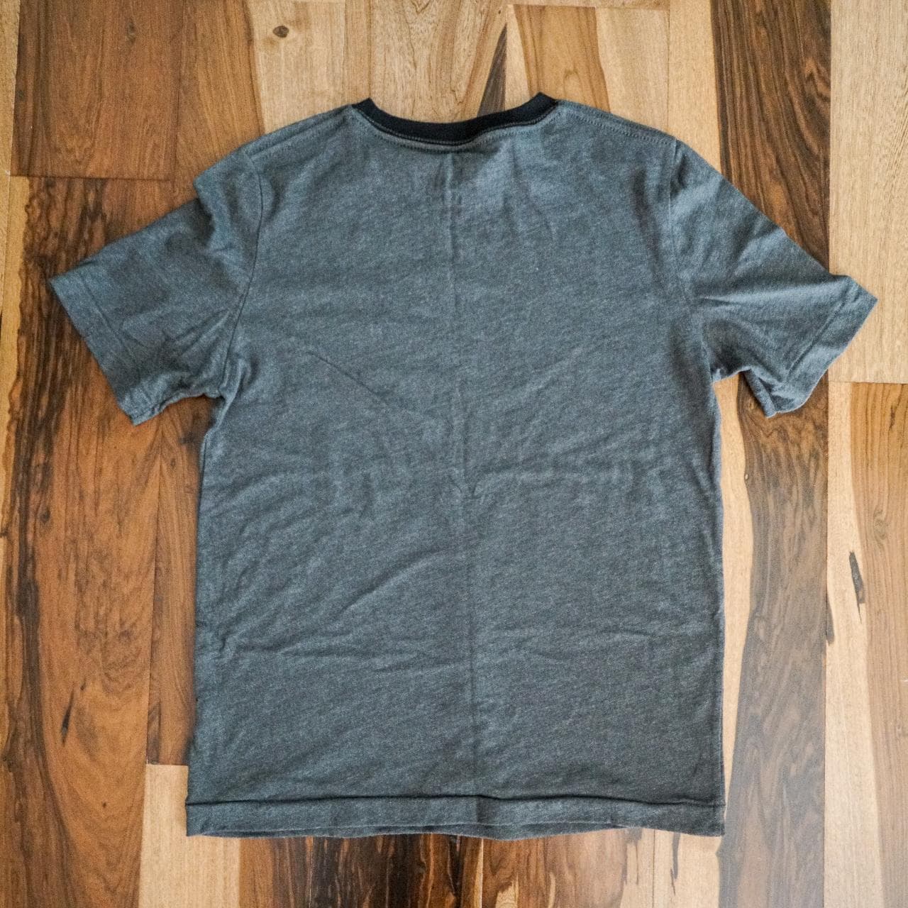 Simple grey and black pocket tee. Heather gray with contrasting pocket and collar. - Thumbnail 3