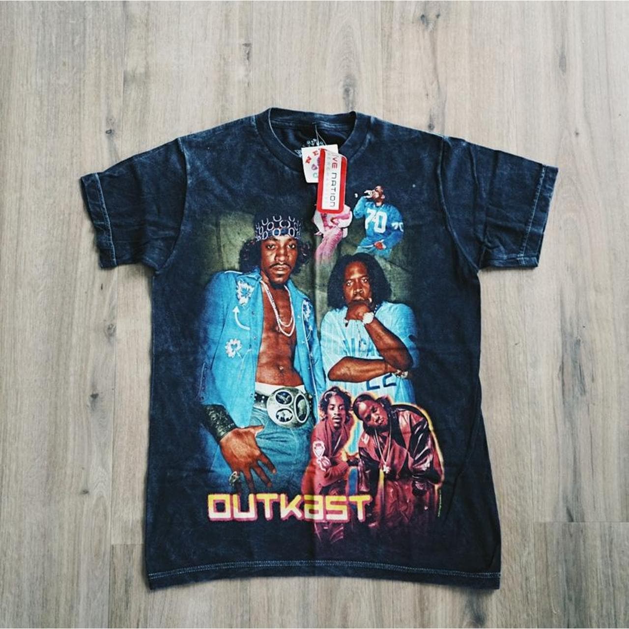 OutKast tee new with tags. Distressed black wash with front graphic. #raptee