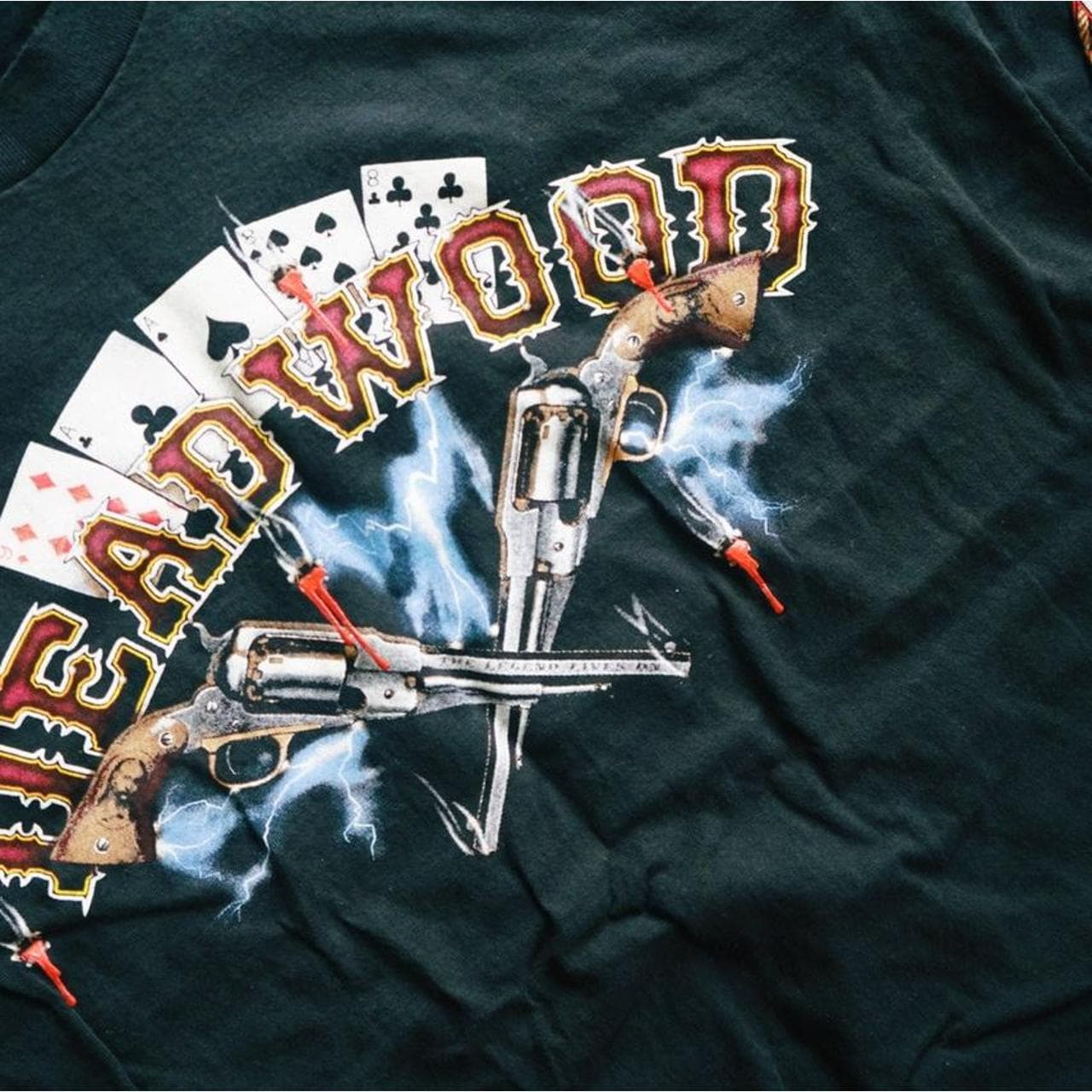 Long sleeve Deadwood vintage motorcycle tee. Wild Bill Rides Again with graphics on the front, back and sleeves. #longsleeve - Thumbnail 2