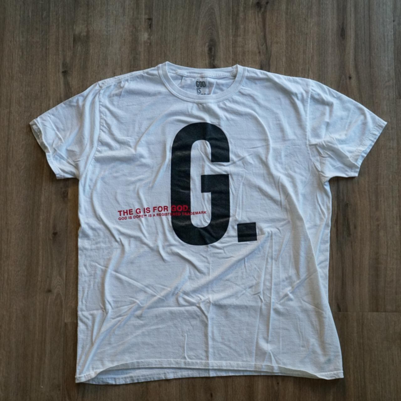 God Is Dope, "The G is for God" tee in white with front graphic. Size XL 🐔 #Atlanta