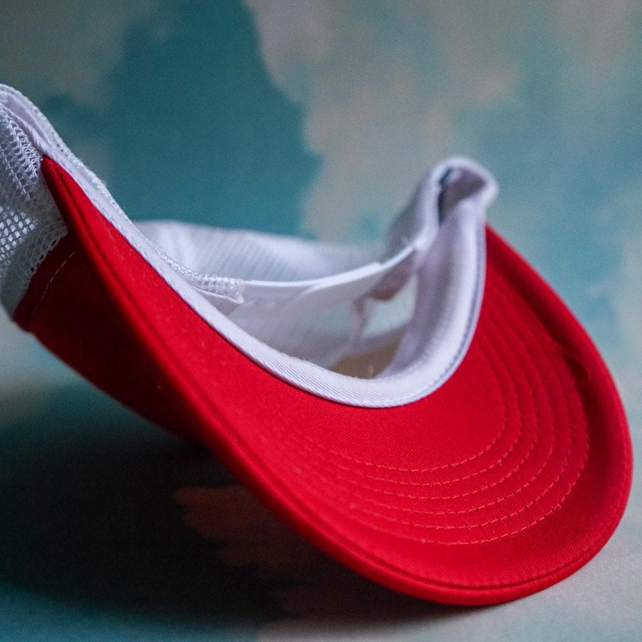 "Titties 2" trucker hat in red and white. Structured dome. Snap closure, red under brim, one size fits all. - Thumbnail 3