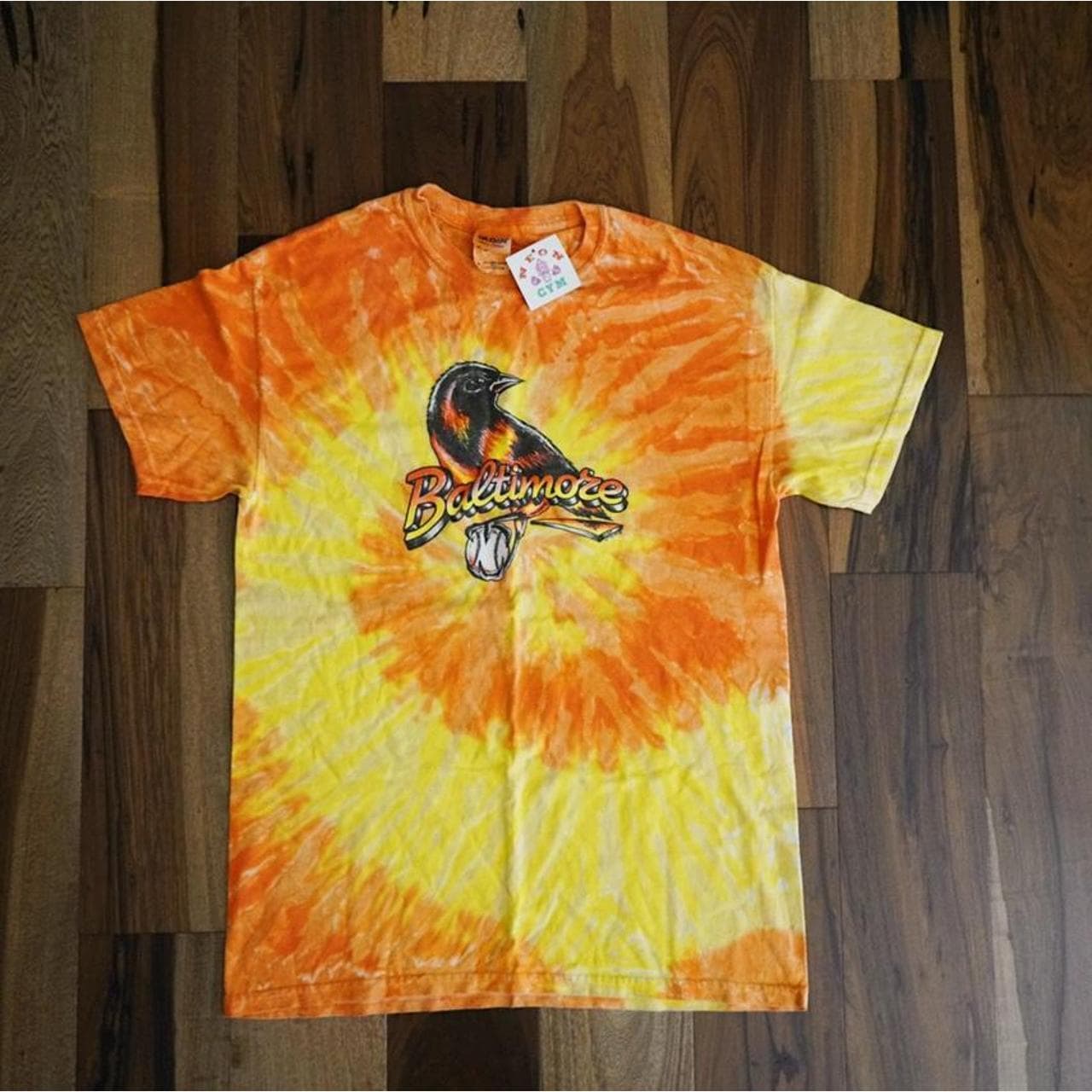 Baltimore #Orioles garment dyed t-shirt in orange and yellow. Graphics on front and back in Size Medium ⚾️