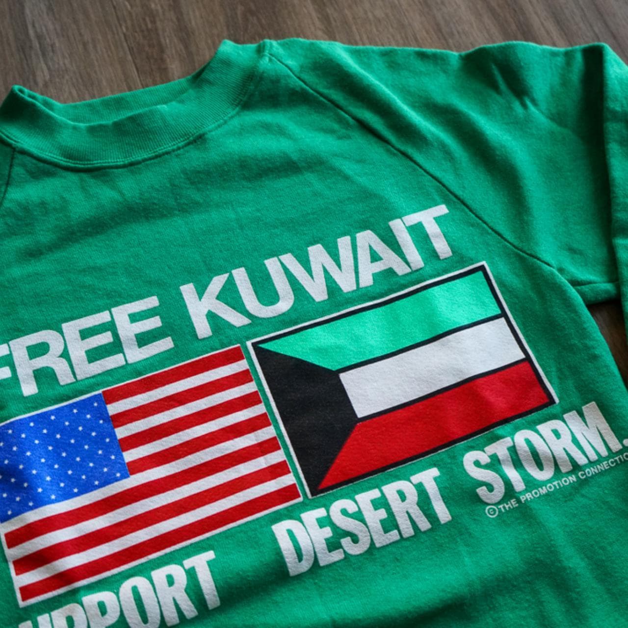 Operation Desert Storm, vintage military crewneck in kelly green. The sweatshirt features full-color graphics on the front. Size adult small 🎙 - Thumbnail 2