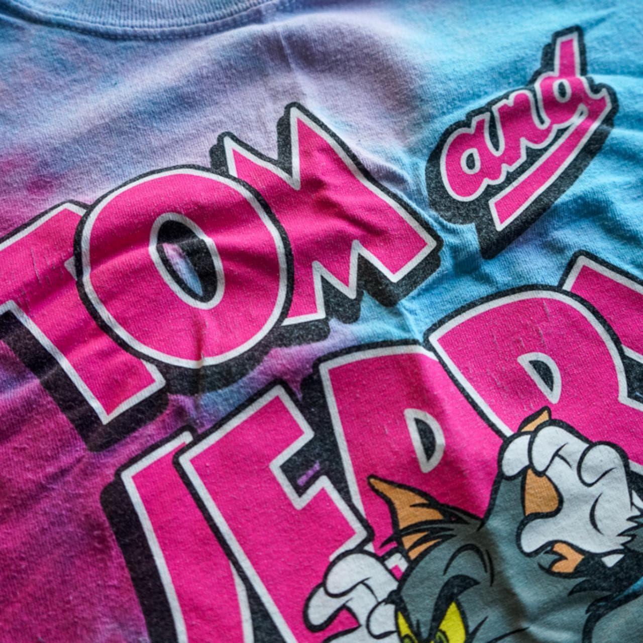 Tom and Jerry #tiedye tee in blue and pink. Full-color graphic on the front. Size adult small 🐀 - Thumbnail 2