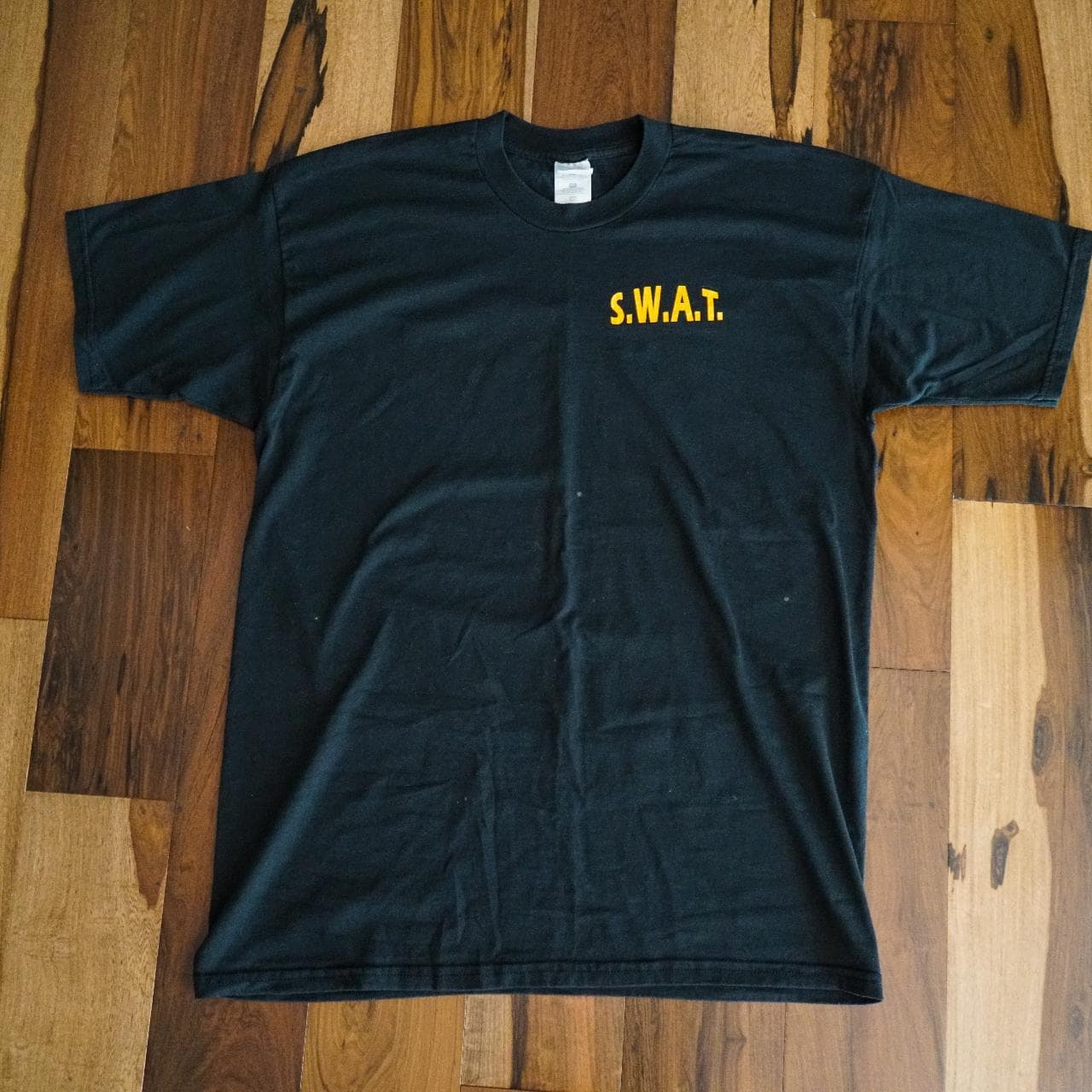 S.W.A.T. Millionaires in Training vintage tee in black with yellow text graphics on the front and back 💰 Small bleach discoloration on front. - Thumbnail 2