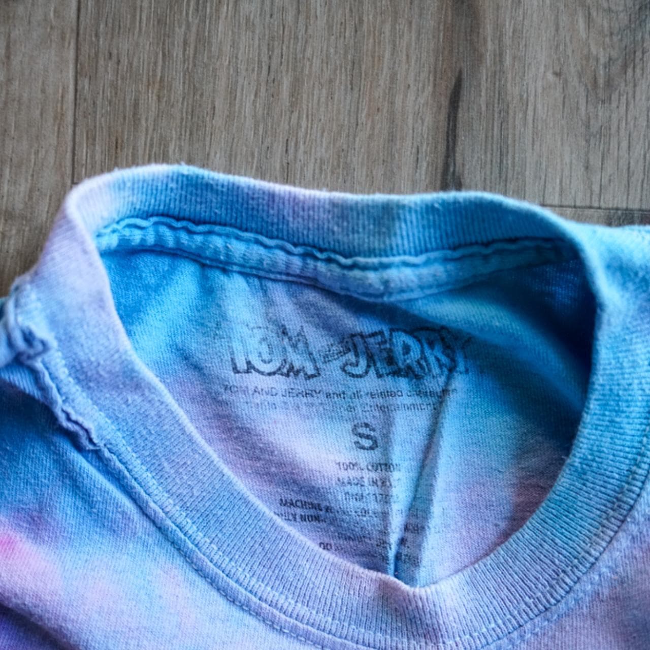Tom and Jerry #tiedye tee in blue and pink. Full-color graphic on the front. Size adult small 🐀 - Thumbnail 3