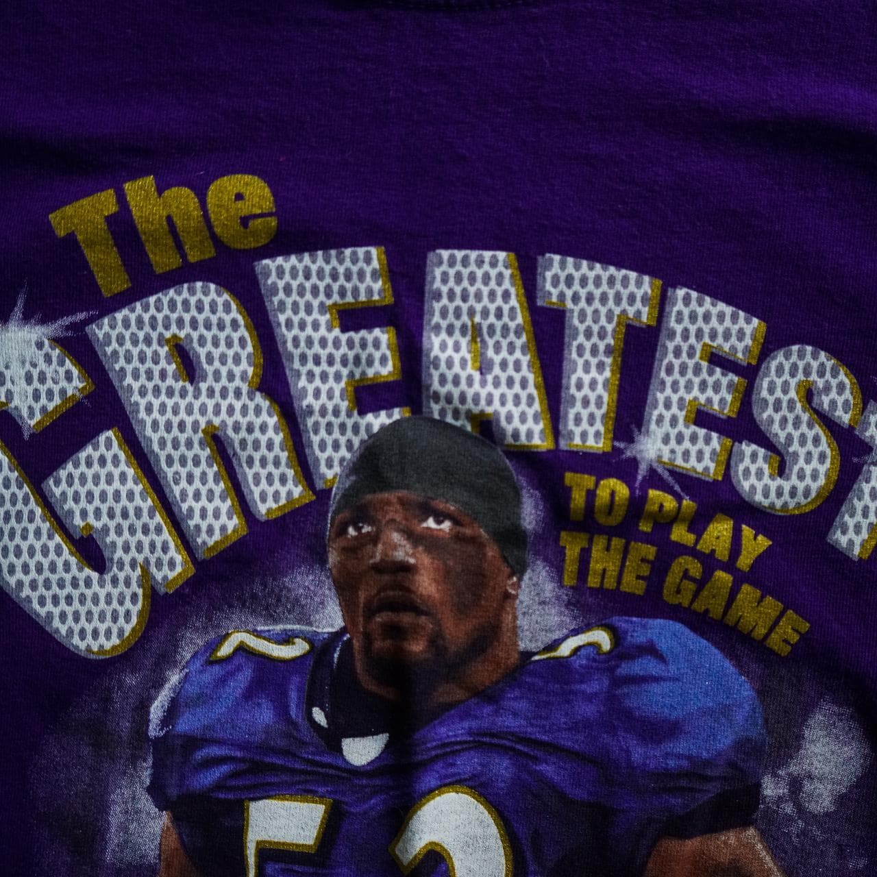 Ray Lewis #Baltimore Ravens #NFL tee in purple and gold 🏈 Features full-color graphic on front. Size adult Large. - Thumbnail 3