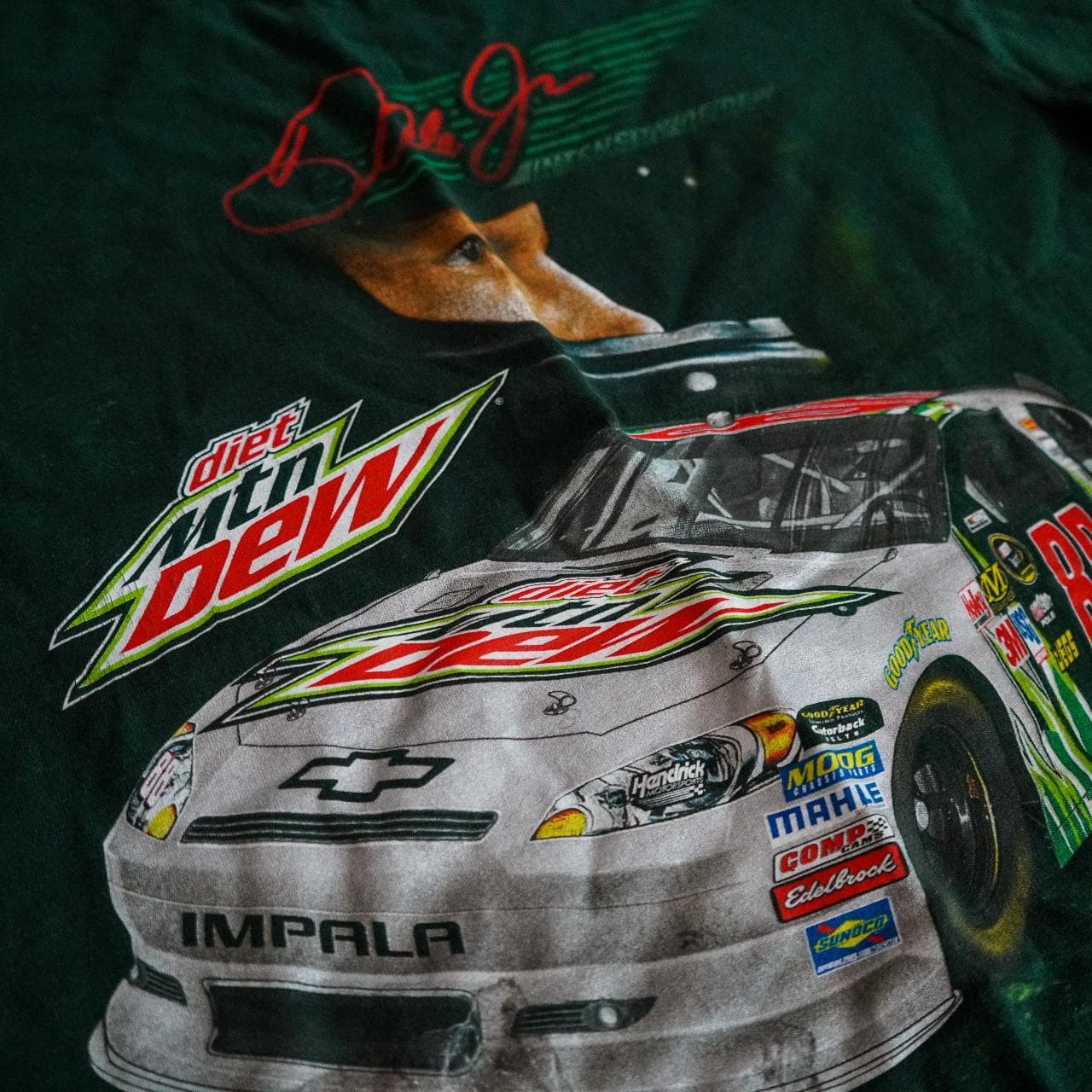 Dale Earnhardt Jr. #NASCAR racing tee in forest green by Chase Authentics. Size Large 🏎 Full-color graphic print on the front and back. - Thumbnail 2