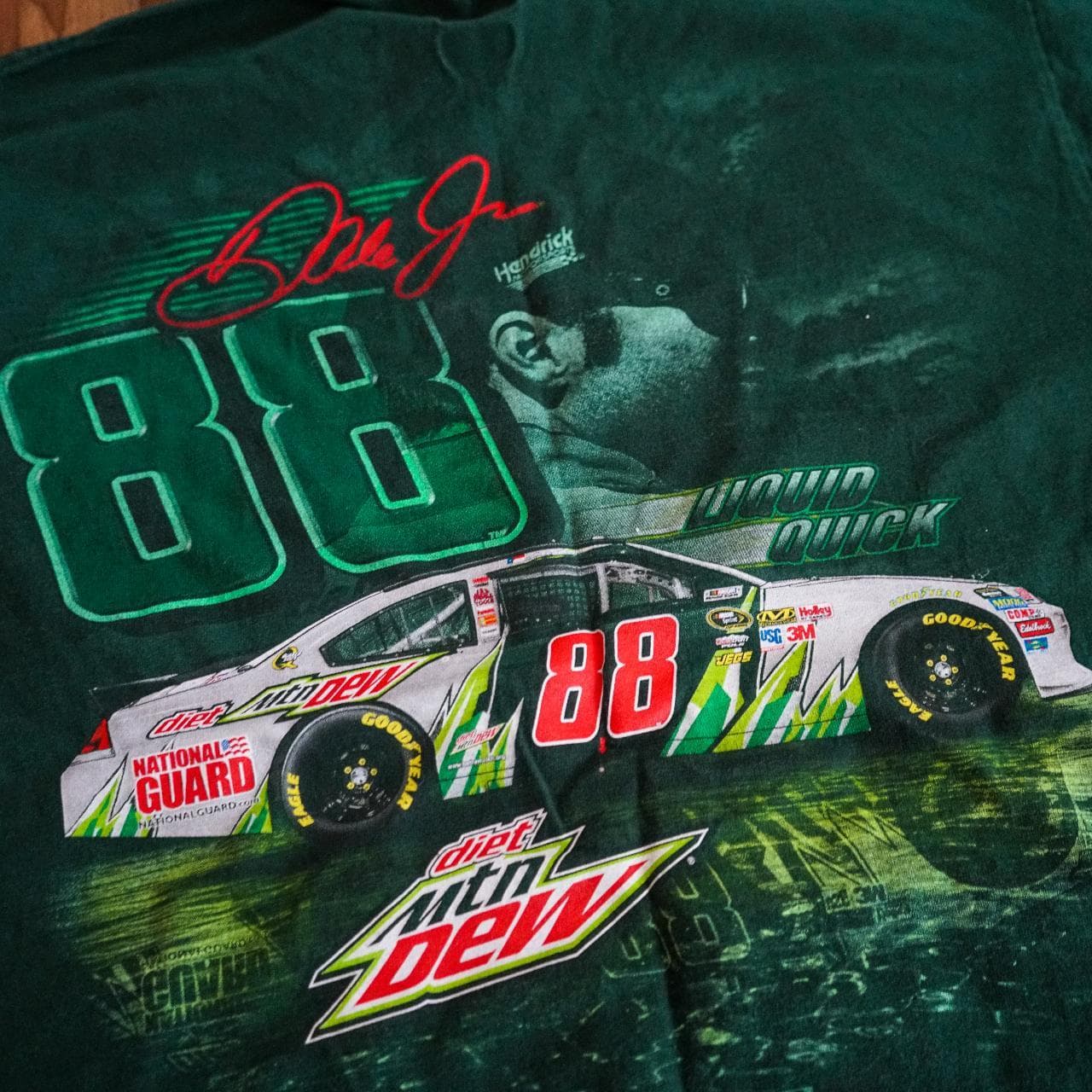 Dale Earnhardt Jr. #NASCAR racing tee in forest green by Chase Authentics. Size Large 🏎 Full-color graphic print on the front and back. - Thumbnail 4
