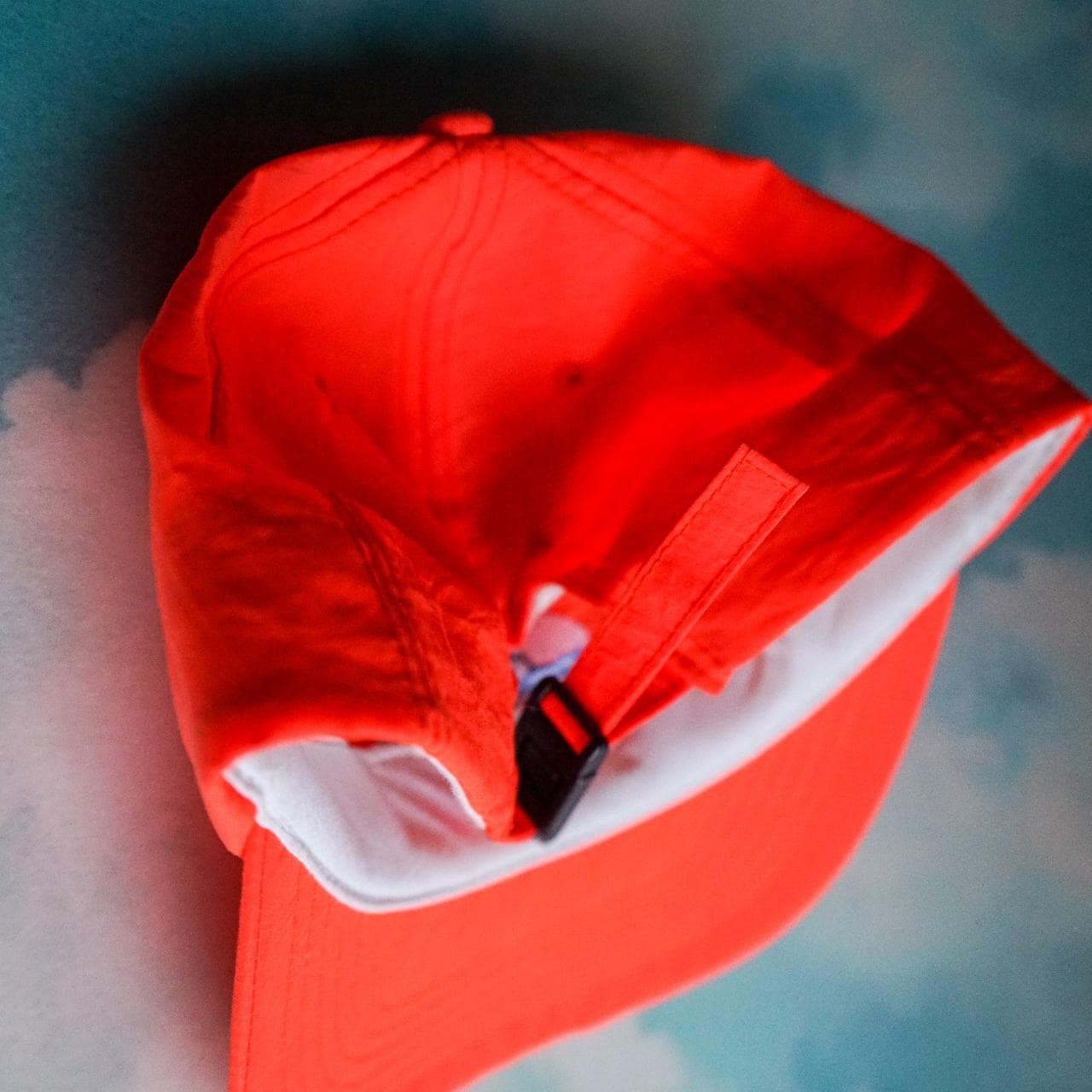 Vintage "Robert Christopher Yacht Sales" nylon hat with adjustable loop closure. Bright neon orange. - Thumbnail 3