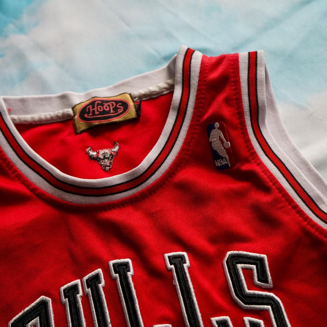 Michael Jordan #Chicago Bulls jersey by Hoops in kid's size medium. Features sewn patches and stitched numbers on front and back 🏀 #NBA #Bulls #Jordan - Thumbnail 3