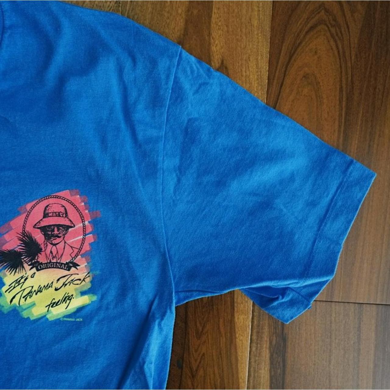 #PanamaJack vintage heavy weight tee in bright blue. Screen printed graphics on the front & back. Size Large 🌴 - Thumbnail 2