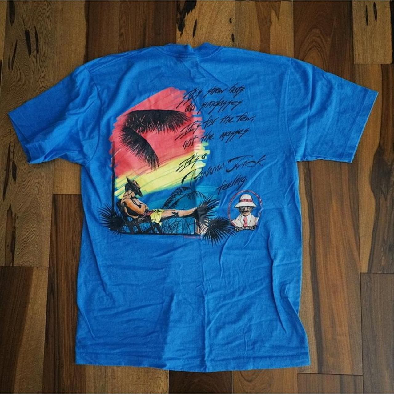 #PanamaJack vintage heavy weight tee in bright blue. Screen printed graphics on the front & back. Size Large 🌴 - Thumbnail 4