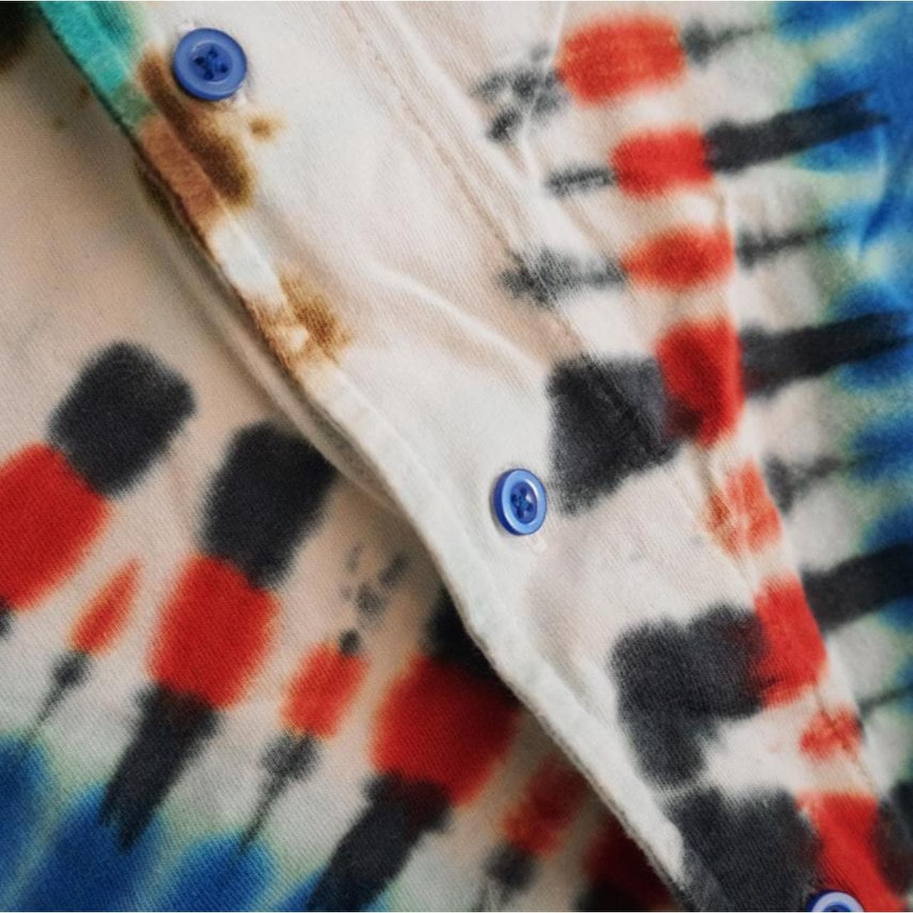 Obey Propaganda tie-dye baseball jersey. Blue, orange, white and green tie-dye with front buttons. Men’s Size Small. - Thumbnail 3