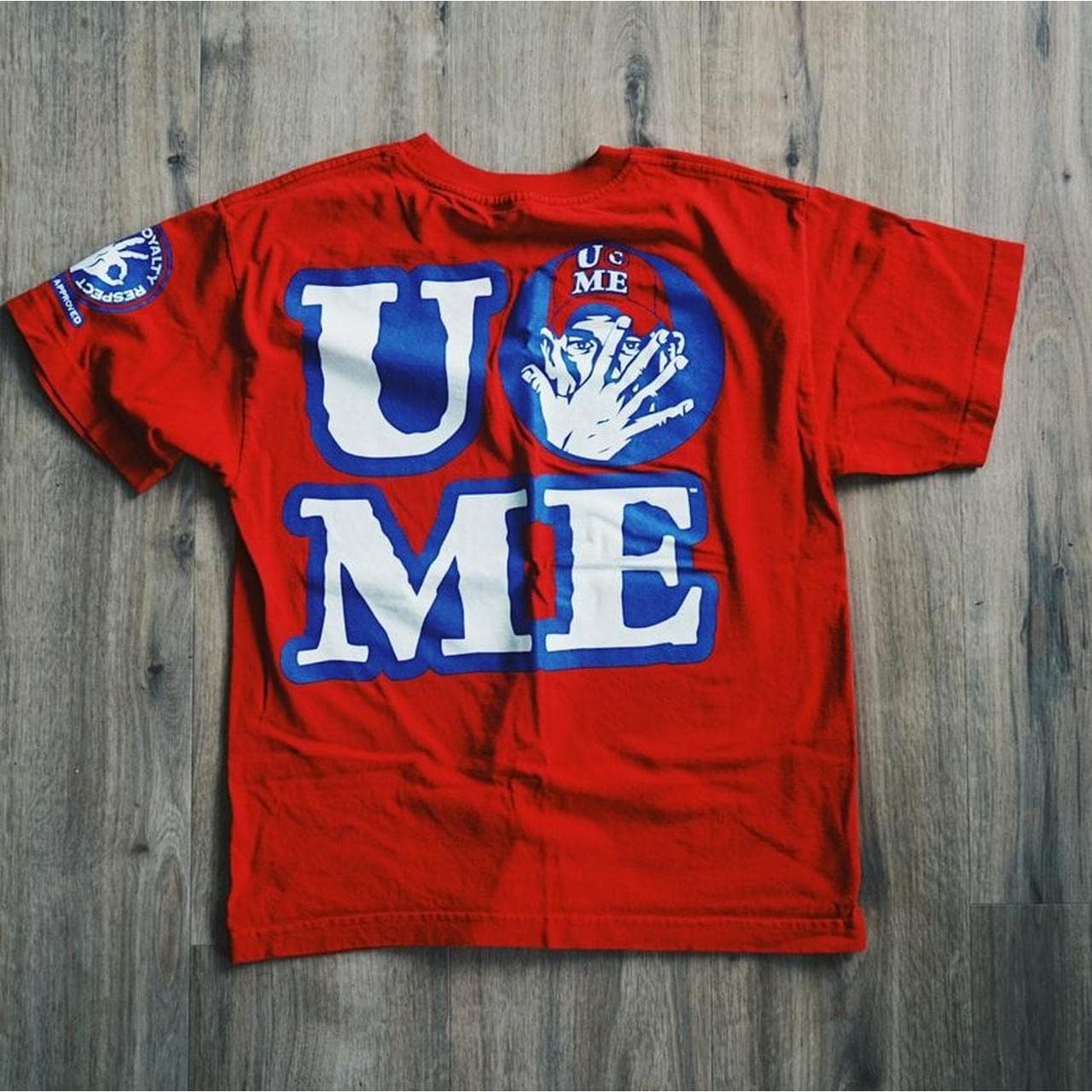 John Cena, "Never Give Up" tee. Heavyweight boxy style. Kid's large. #WWE