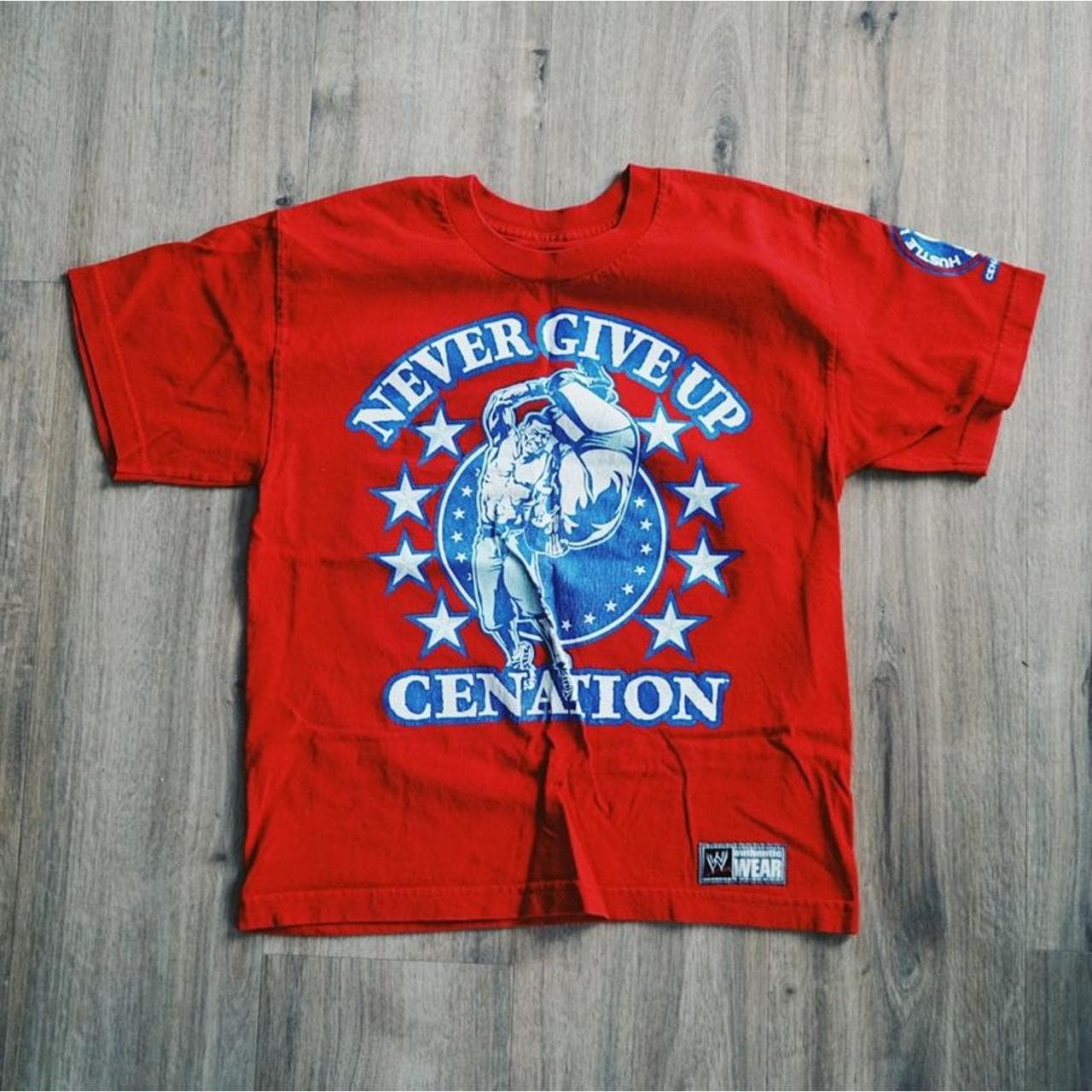 John Cena, "Never Give Up" tee. Heavyweight boxy style. Kid's large. #WWE - Thumbnail 2