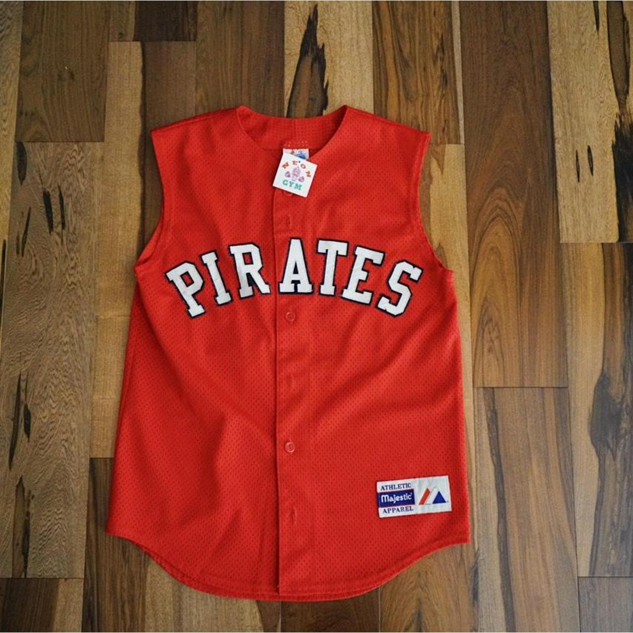 Sleeveless #Majestic #Pirates jersey with Schallhorn #16 on the back. Stitched lettering and numbers. Size small.