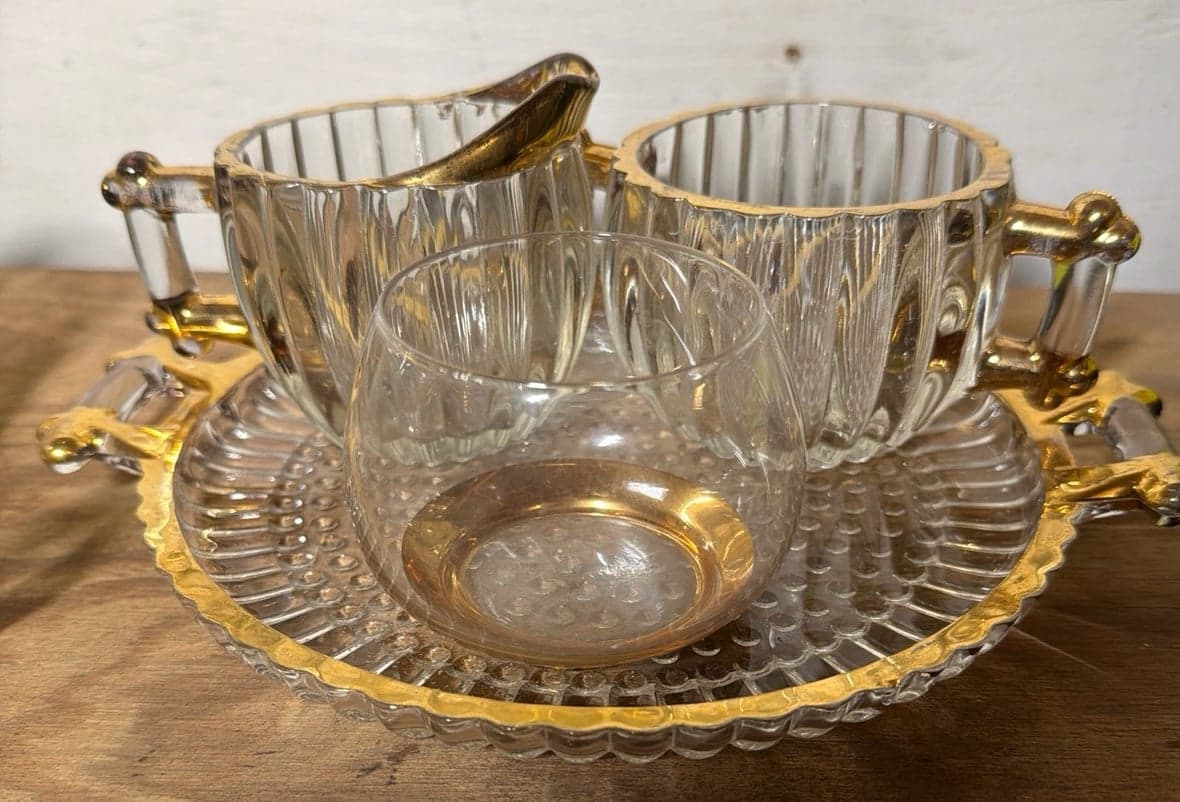 Lot of 7 gold rimmed glass vintage