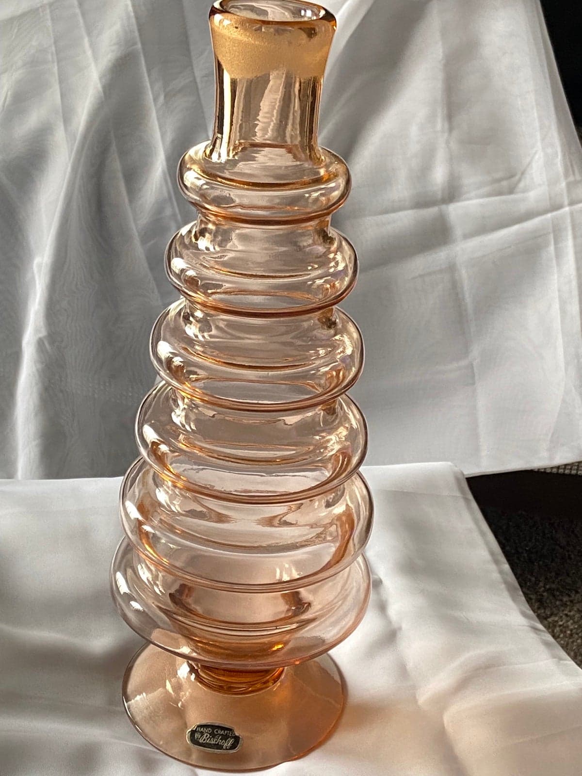 Rare Mid Century Bischoff Ribbed Glass Decanter Vase