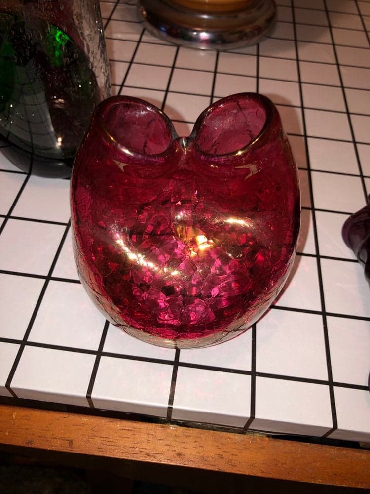 Cranberry Crackle glass vase
