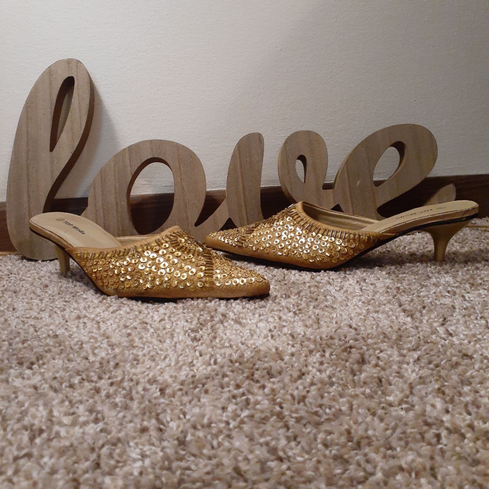 Gold sequin heels