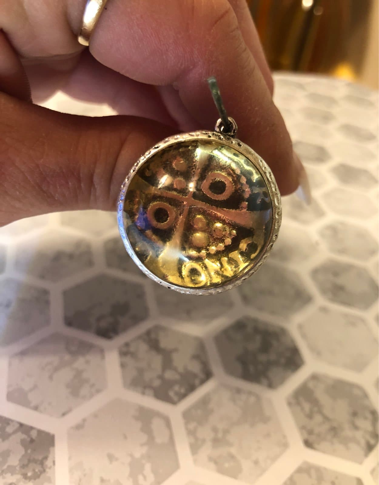Round Faith cross marble pendant