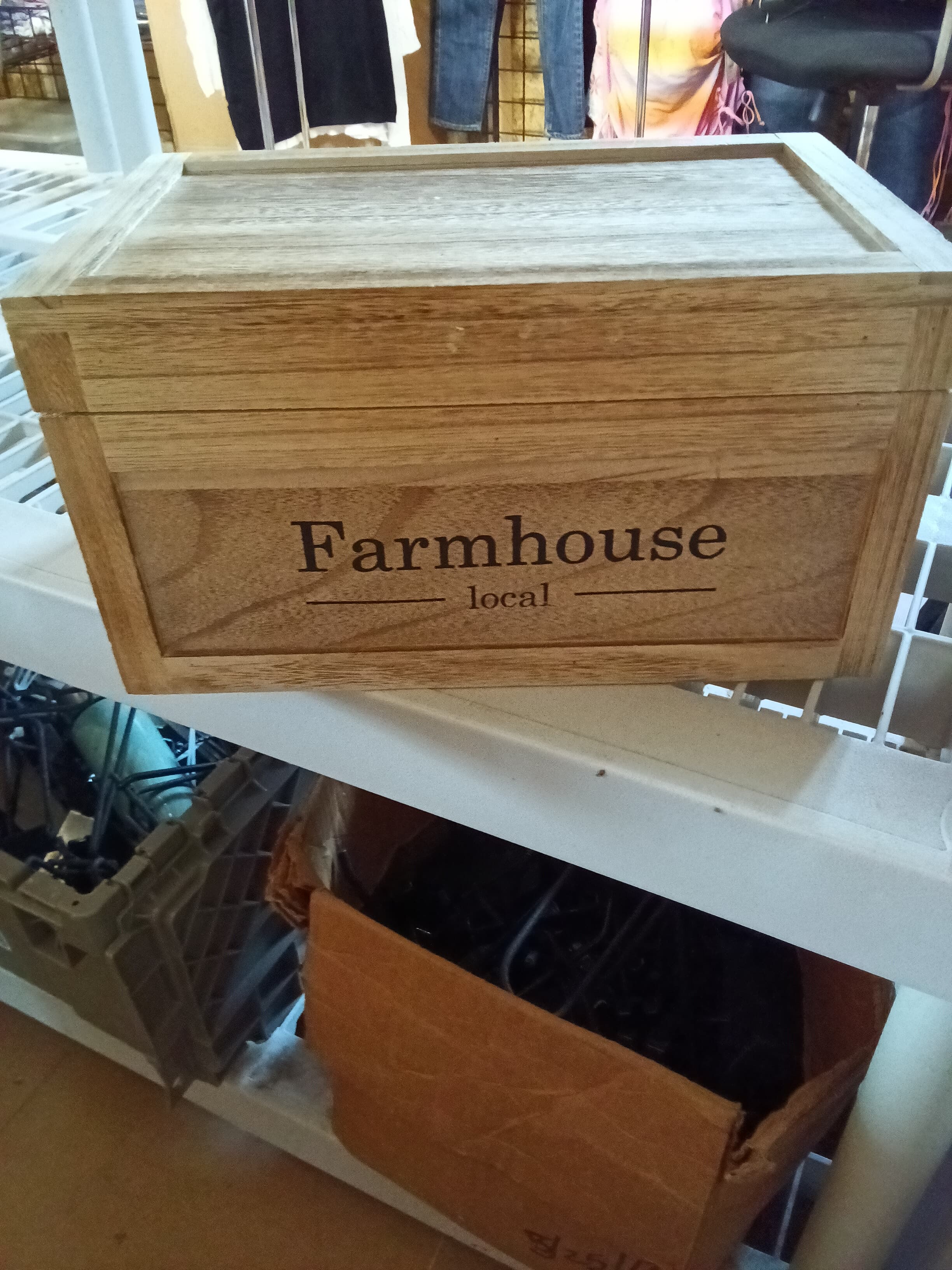 Farmhouse Wooden Storage Box with Lid - Thumbnail 2