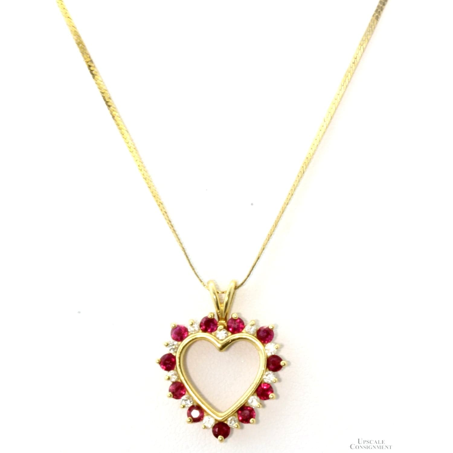14K Gold Natural Ruby & Diamond Heart Pendant Necklace - 18 in - Thumbnail 2