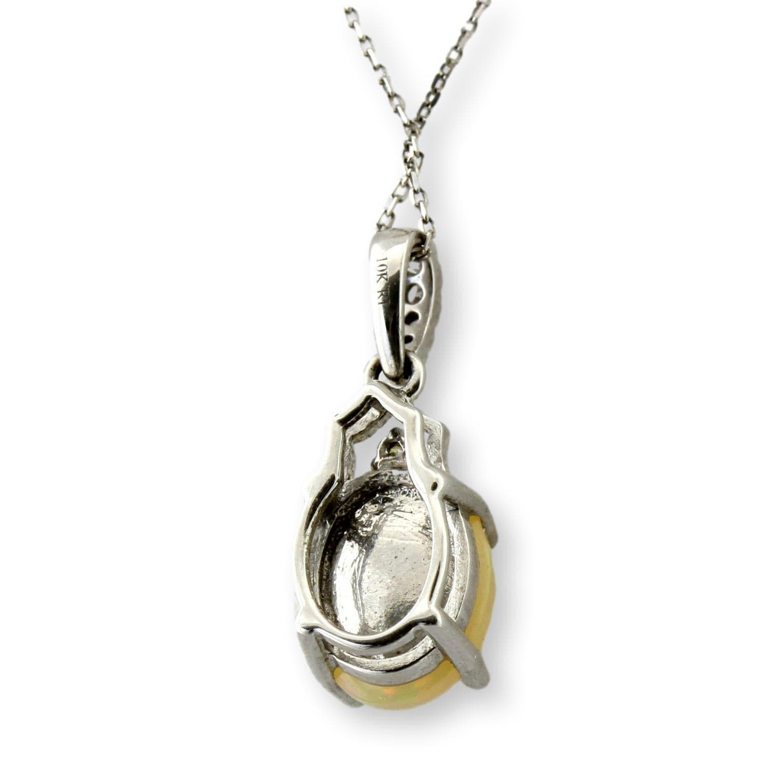 10K Gold Natural Opal & Diamond Pendant & Adjustable 16"-18"Length Chain - 16"-18" - Thumbnail 3