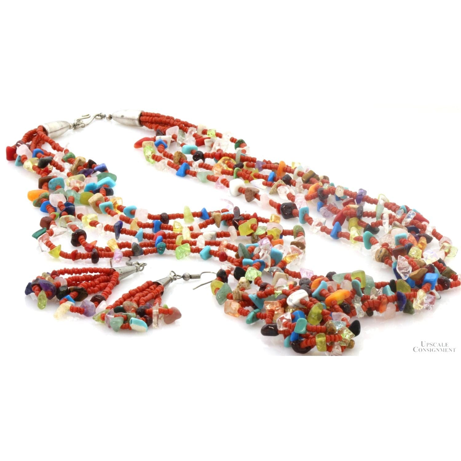 Vintage Santo Domingo Pueblo Multi-Strand Heishi Necklace & Earring Set - 28 in - Thumbnail 3