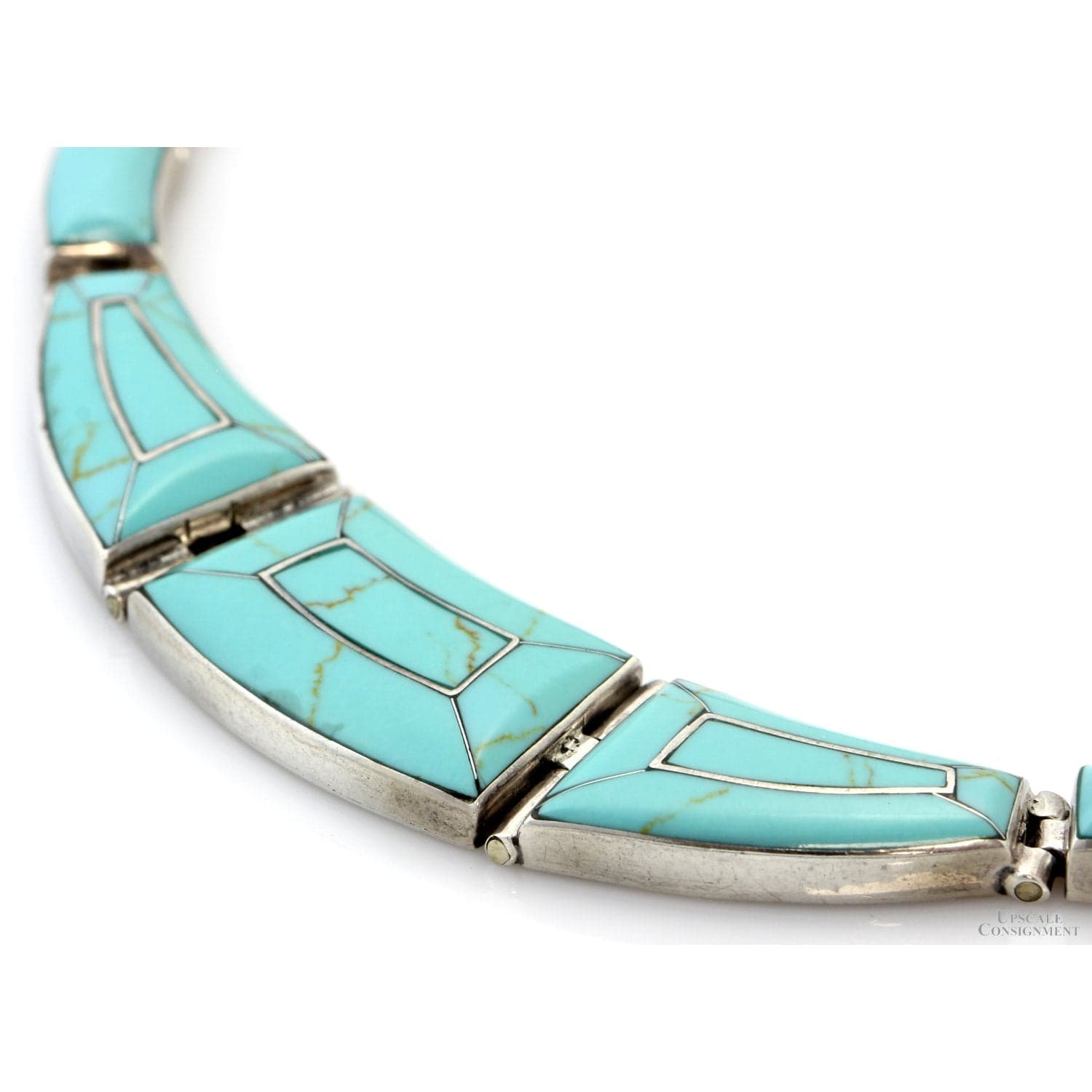 Vintage Mexican 950 Silver Robin's Egg Blue Turquoise Inlay Necklace - 15.5" - Thumbnail 3