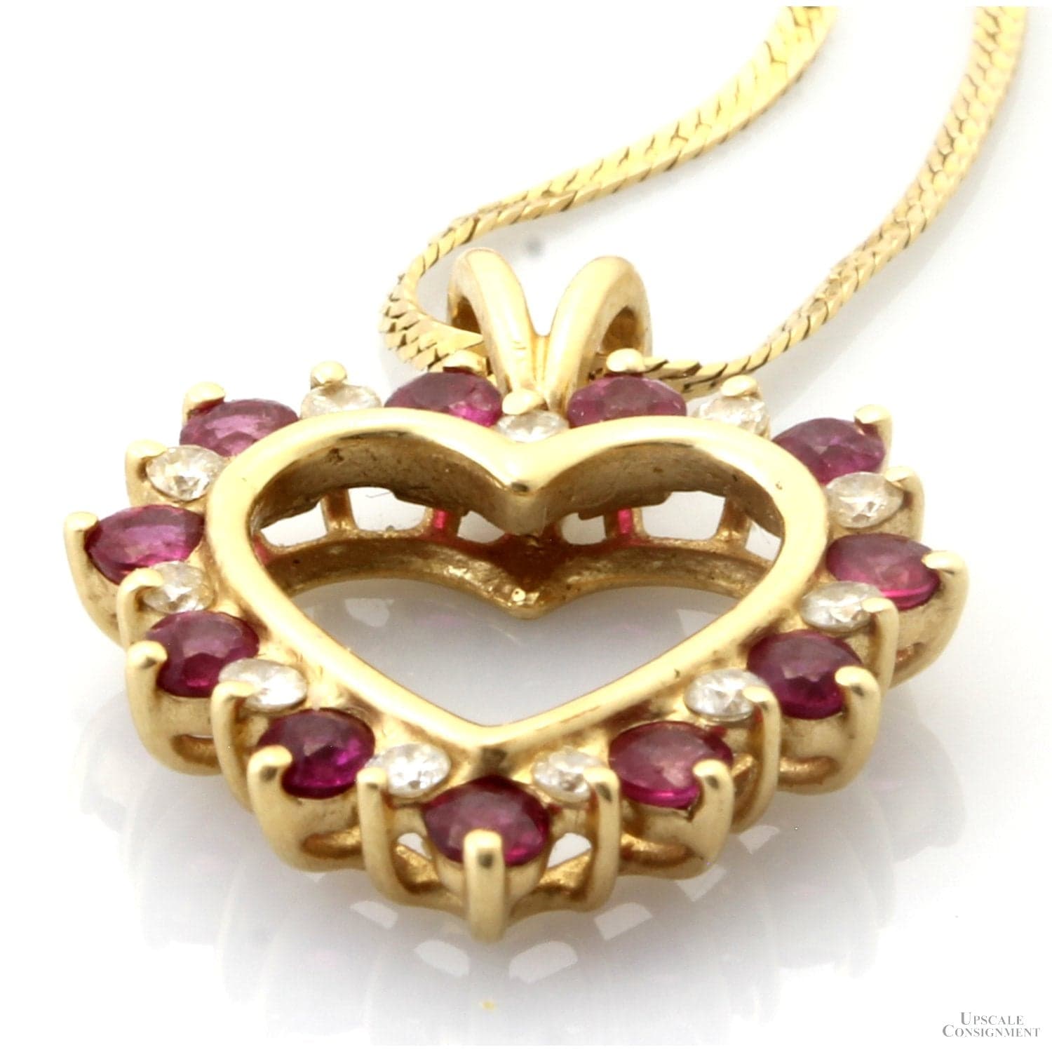 14K Gold Natural Ruby & Diamond Heart Pendant Necklace - 18 in - Thumbnail 4