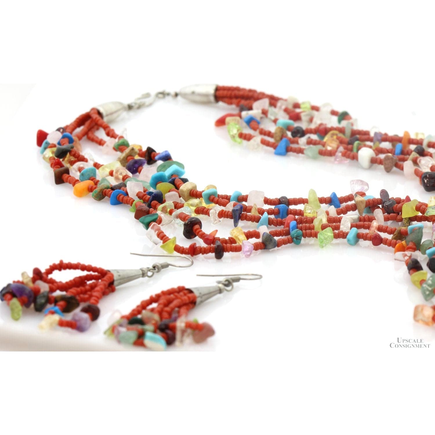 Vintage Santo Domingo Pueblo Multi-Strand Heishi Necklace & Earring Set - 28 in - Thumbnail 5