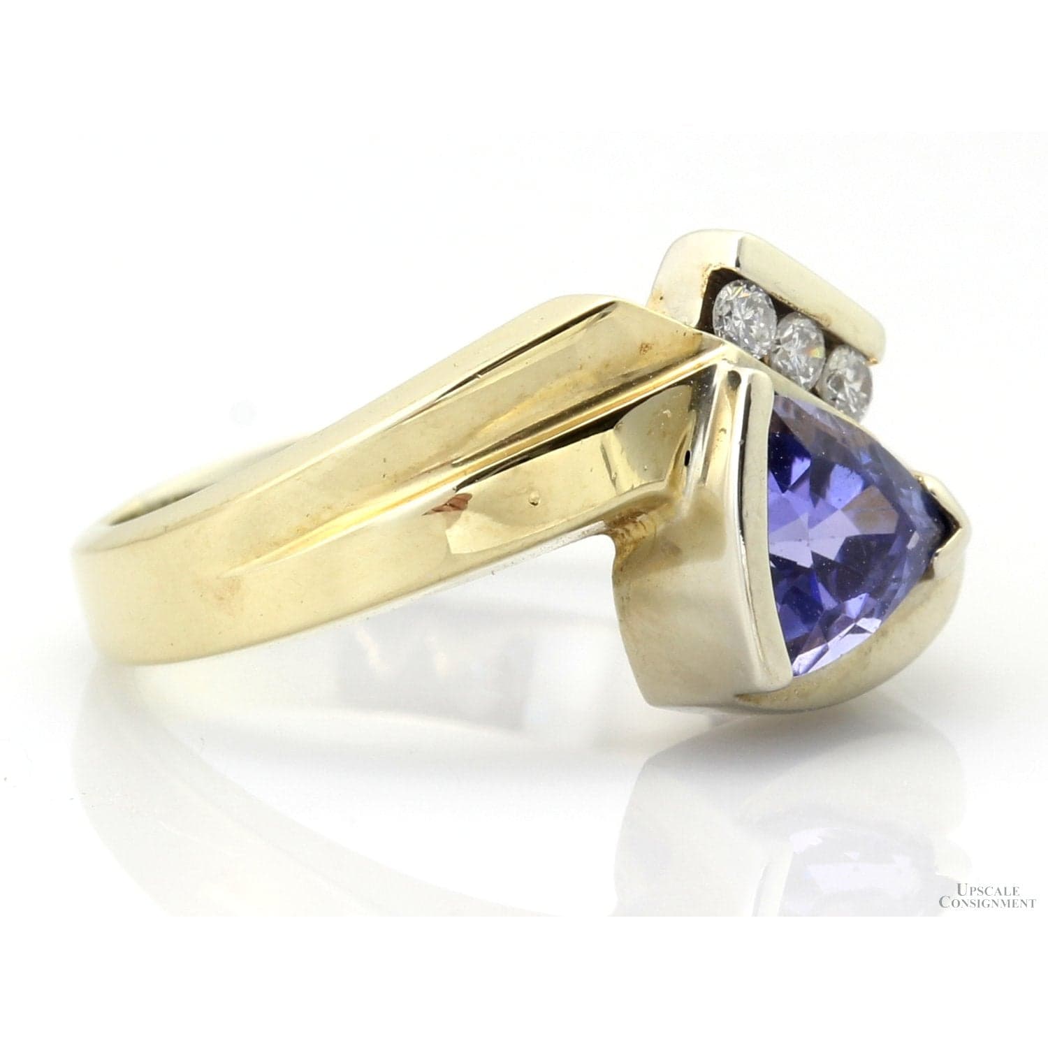 14K Yellow Gold Trillion-Cut Tanzanite & Diamond Ring - Default Title / Size 7 - Thumbnail 2