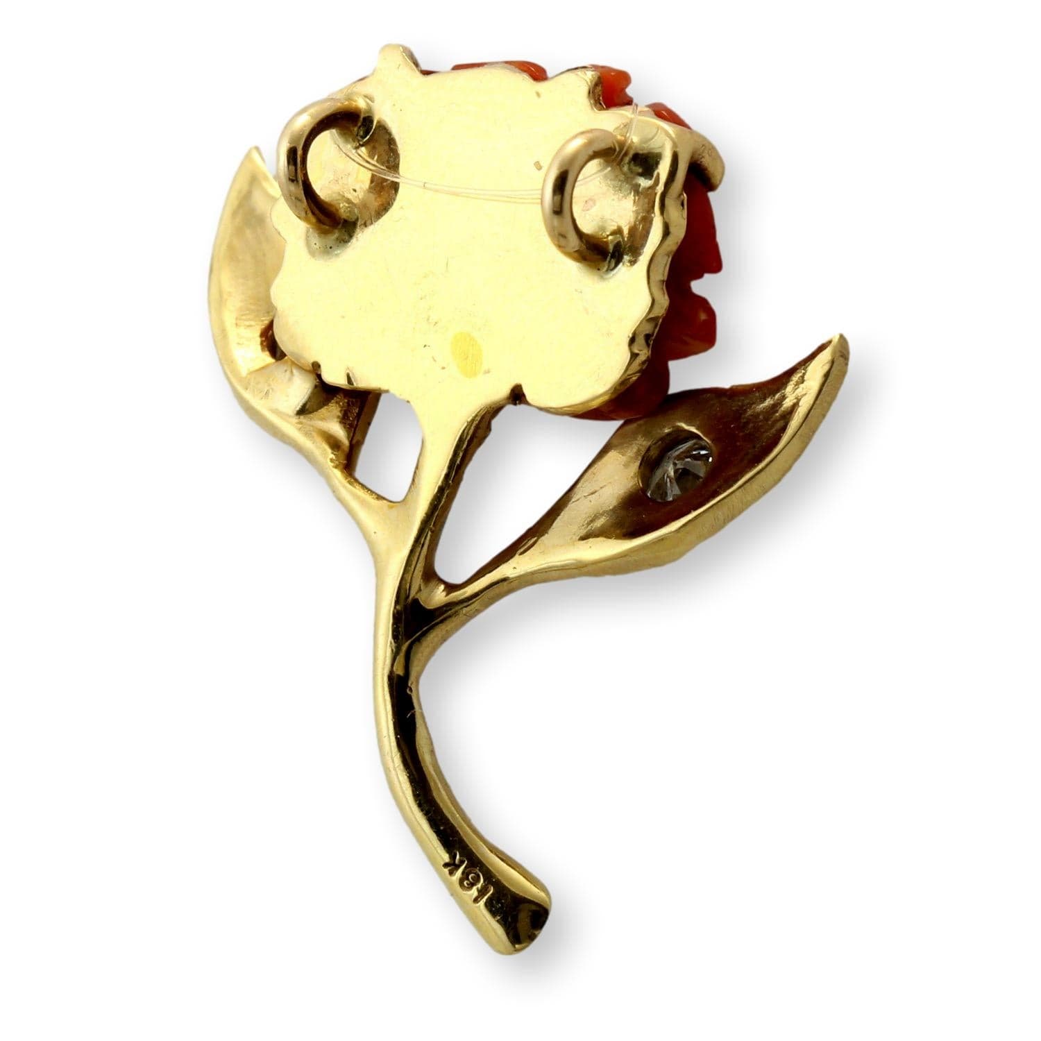Custom 18K Gold Carved Coral Rose & Diamond Slide Pendant - Thumbnail 4
