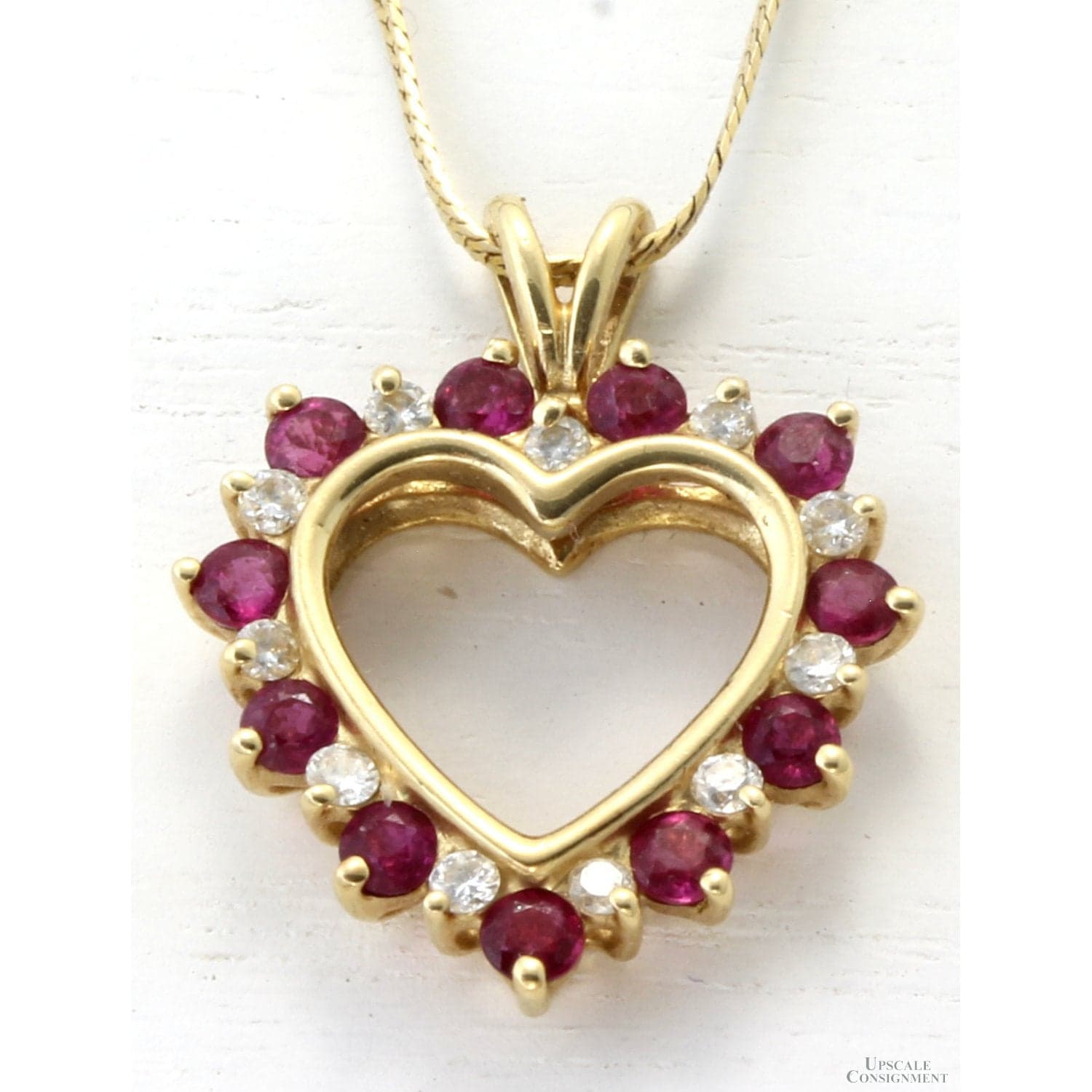 14K Gold Natural Ruby & Diamond Heart Pendant Necklace - 18 in - Thumbnail 3