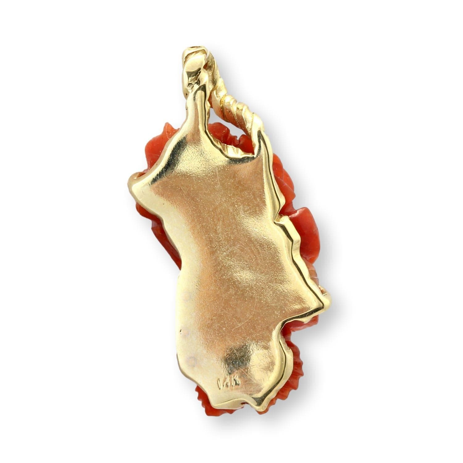 Custom 14K Gold Carved Coral Rose & Pearl Pendant - Thumbnail 4